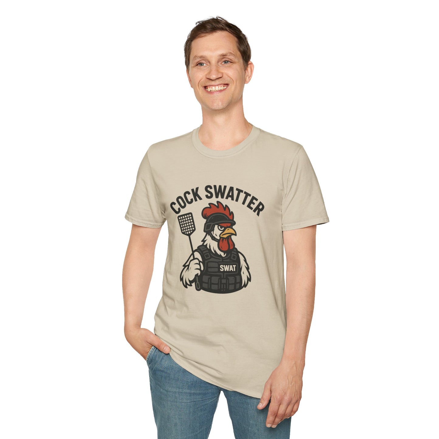 Funny Cock Swatter Unisex T-Shirt – Humor for Animal Lovers