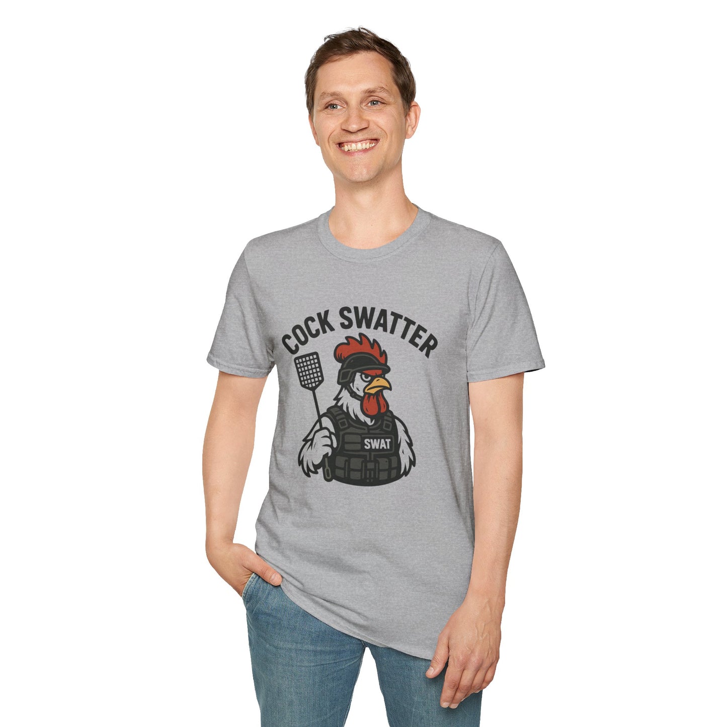Funny Cock Swatter Unisex T-Shirt – Humor for Animal Lovers